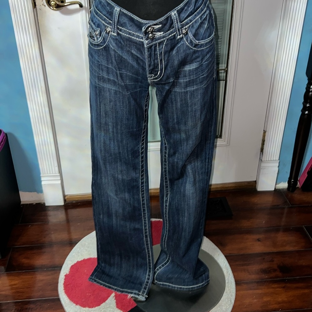 Vintage Miss Me Boot Cut Jeans with intricate detailing. In excellent Condition.